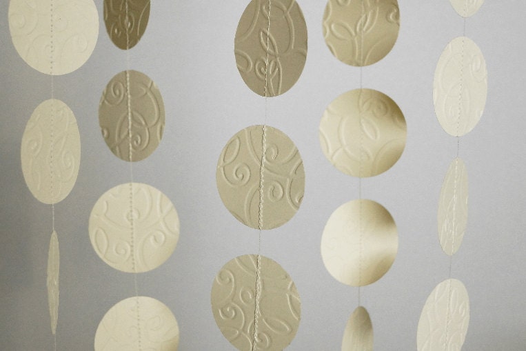 Ivory Wedding Garland SET, Embossed Design, SET OF 5 (10 ft. ea.) circle garlands and 50 heart confetti