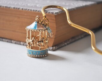 Blue Pink White & Gold Carousel Bookmark - Teachers Gift,Graduation,  Housewarming, Mothers Day, Birthday