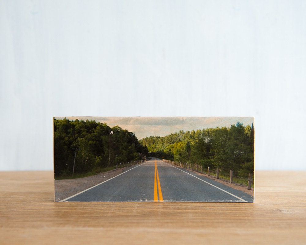 Road Trip Image Transfer on Wood - 'Hit The Road' Fine Art Photography by Patrick Lajoie, vintage look