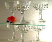 Vintage set of SIX elegant low champagne glasses or dessert glasses cups, pressed glass, sorbet ice cream sherbet stem ware