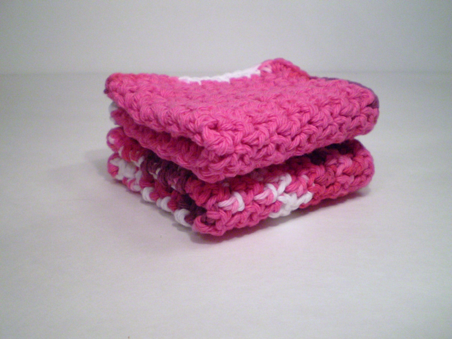 Crochet Cotton Facial/Dish Cloth - Hand Made, Cotton Yarn - Hot Pink, Love (varigated) - ECO Friendly