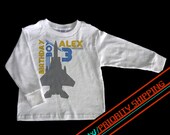 Long Sleeve F15 Jet Birthday Boy Personalized T Shirt w/PRIORITY SHIPPING - Custom Kids Shirt - Baby and Toddler Birthday Party Clothing