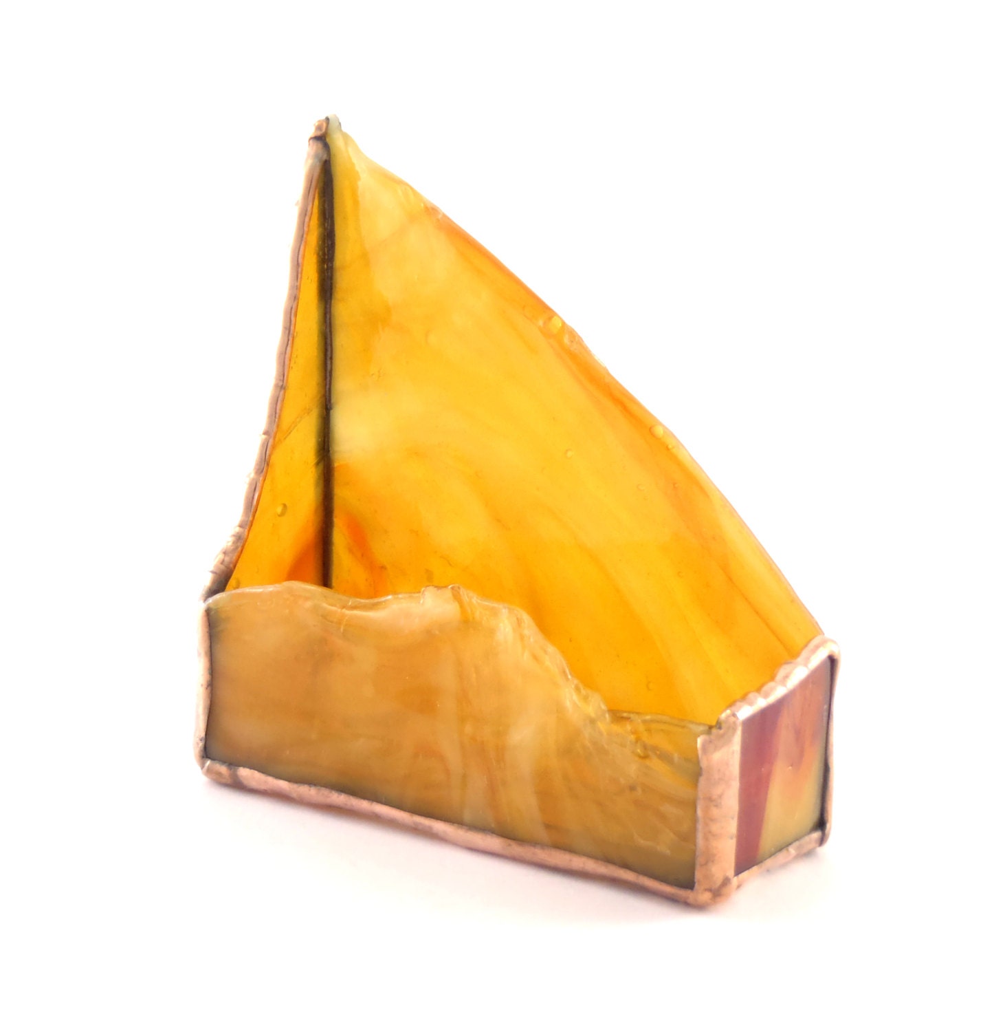 Amber Orange Desktop Business Card Holder Handmade OOAK