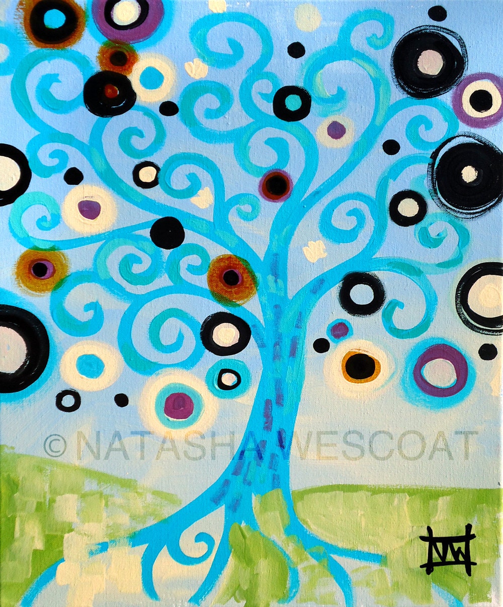 Contemporary Modern Abstract ART Painting ORIGINAL Swirly Robin egg blue Tree by Natasha Wescoat