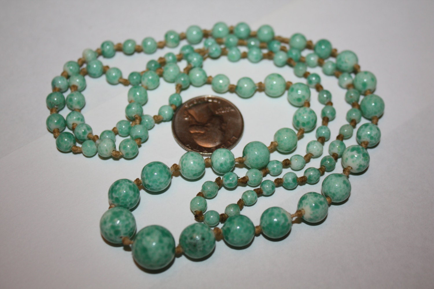 Art Deco Necklace Peking Glass Bead 1920s Jewelry Hand Tied