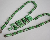 Art Deco Necklace Openback Green Mottled Glass Sautoir Bib 1920s Jewelry