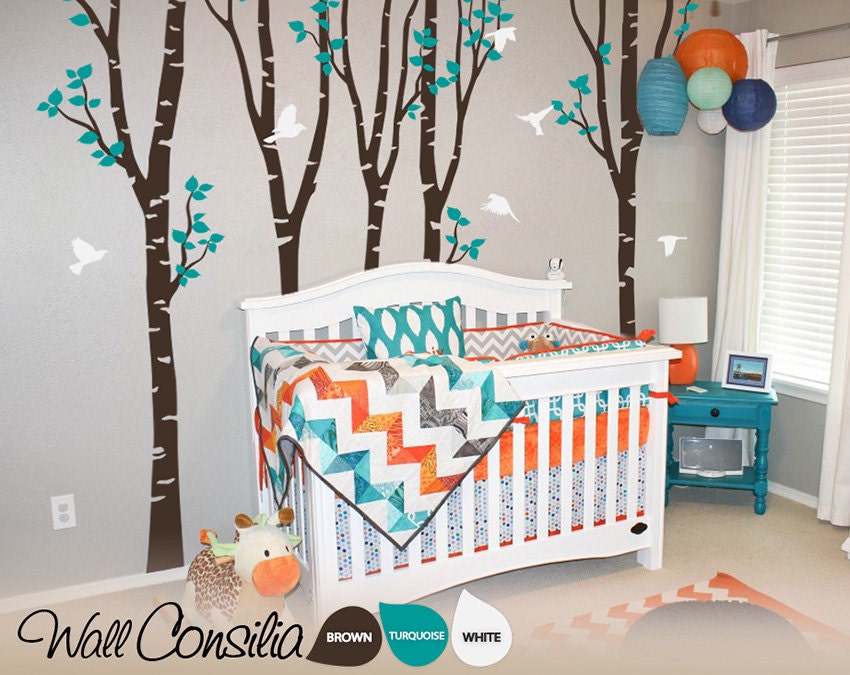 Tree with birds Wall Decal. Wall Sticker. Vinil wall decal. Birch trees. Large scene: approx 142" x 93"  - K048