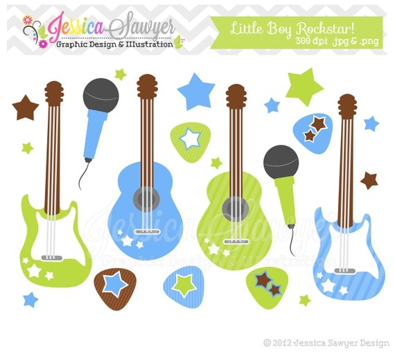 INSTANT DOWNLOAD Little boy rockstar clip art - guitar clipart - baby shower graphics - digital scrapbook - invitation - stars Il_570xn