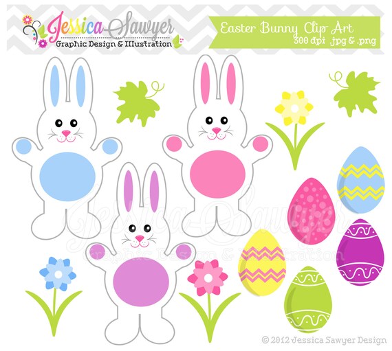 INSTANT DOWNLOAD easter bunny clipart - easter clip art - spring graphic - commercial use - easter eggs image - flower art clip Il_570xn