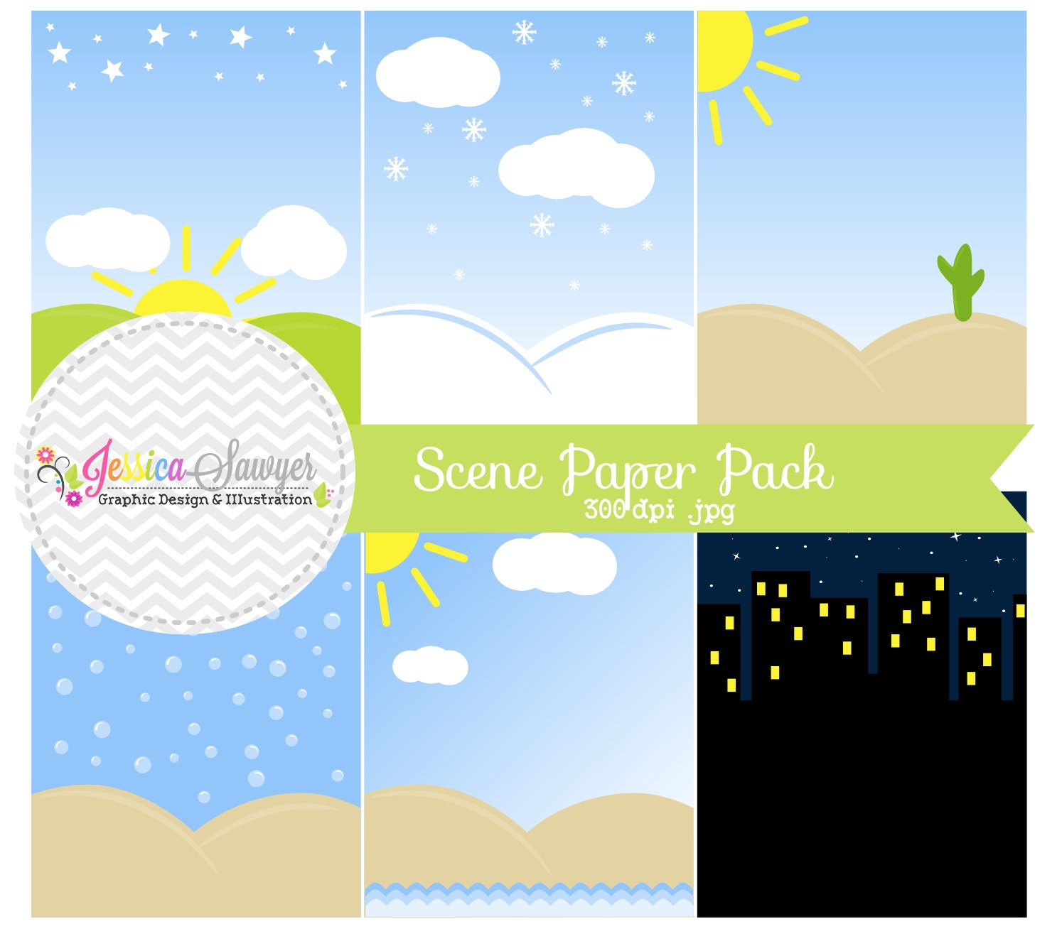 INSTANT DOWNLOAD, scene paper pack - beach background - city background - ocean paper - western desert - digital paper Il_570xn