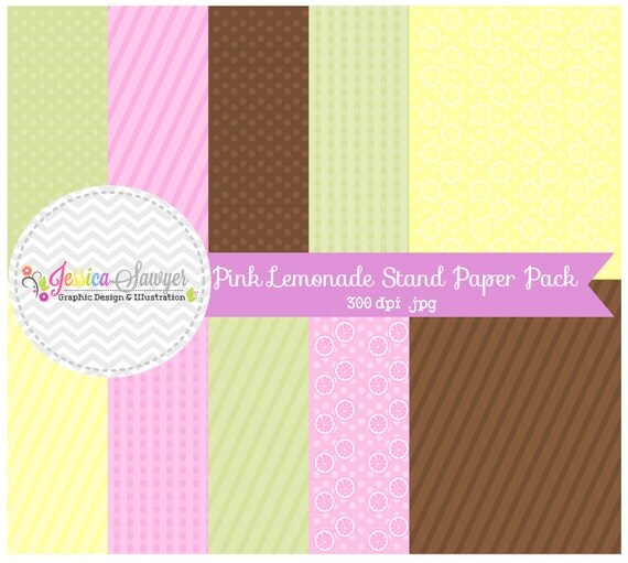 INSTANT DOWNLOAD, lemonade stand digital papers, pink stripe background, fruit clipart, whimsical printable, commercial use for invitation Il_570xn