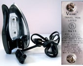 Vintage VALIANT Chrome Electric TRAVEL IRON w/ Cord / Collapsable Handle / Compact / Mod Aesthetic / 1970s