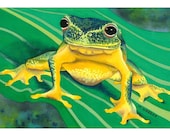 Limited Edition Giclee Print ACEO - Tree Frog in Yellow and Green,  Watercolour Painting
