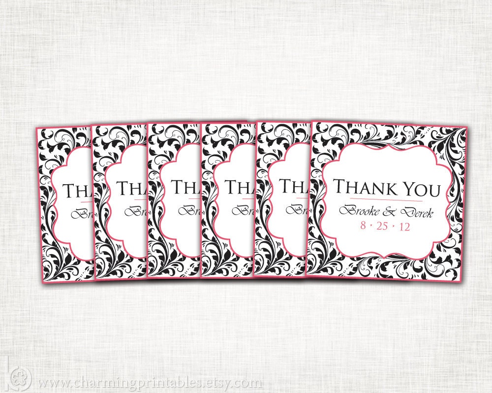 Damask Thank You Tags - Custom Colors - PRINTABLE PDF File - Favor Tags Labels for Weddings, Bridal Showers, Baby Showers Il_570xn