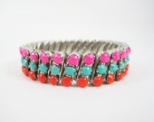 The Laney Bracelet - One Of A Kind - Vintage 1950s Hand Painted Rhinestone Bracelet - Neon Pink Turquoise Red