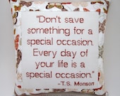 Cross Stitch Pillow, Rust Brown Pillow, Special Occasion Quote