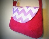 Levander Chevron and Hot pink Suede crossover shoulder bag / purse / over the shoulder bag