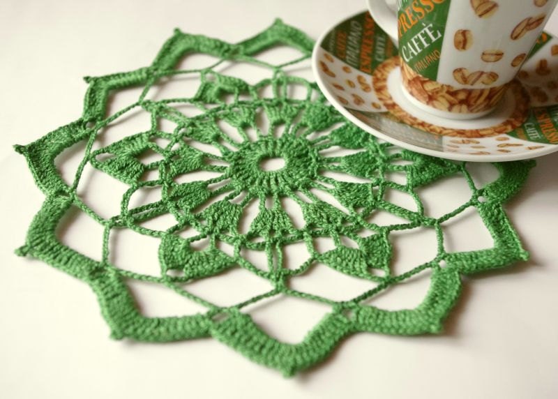 Crochet doily green handmade cotton small crochet doilies coaster round doily centerpiece