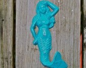 Blue Mermaid Cast Iron Hook,  Turquoise, Beach Cottage, Coastal, Shabby Chic, Summer Decor, Bath hook
