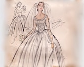 Vintage 50s Sewing Pattern - Wedding Dress with Train or Bridesmaids' Gown, Basque Waist & Full Layered Skirt - 1954 McCall's 9677, Bust 30