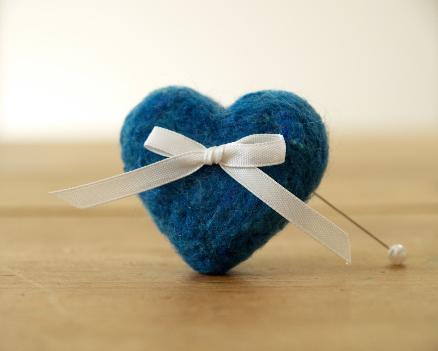 Heart Lapel Pin, Heart Boutonniere, Romantic Vintage Groom, Cornflower Royal Navy Deep Blue, Country Wedding, Felt