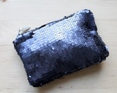 Navy sequin coin purse, Bridesmaids clutche, zipper pouch