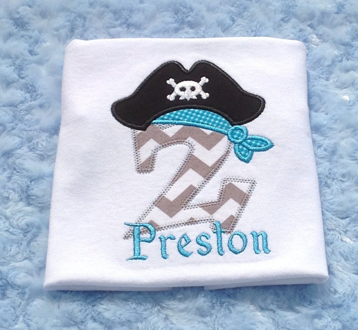 Boys Applique Birthday Pirate Number Pirate Hat Chevron T-Shirt or Onesie Personalized