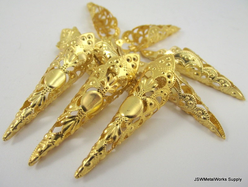 Gold Filigree Bead Cones, 50x12mm, 25 Pieces