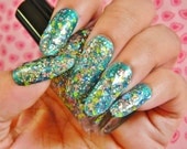 Clear Glitter Nail Polish - Upon the Ocean Floor - Full Size Bottle 0.5 oz Indie Franken Polish Top Coat
