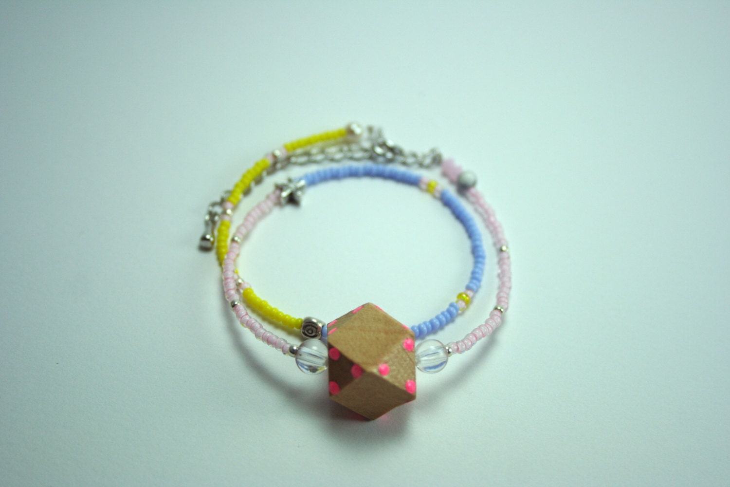 Geometric hand painted wooden bead wrap bracelet 2