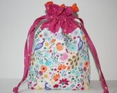 Medium Knitting Project Bag - Drawstring Bag with Interior Pockets - Kate Spain's "Cuzco"