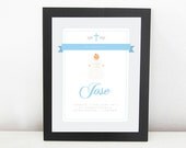 Printable 'Personalized custom illustrated Baptism Poster for a baby boy'