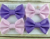 Pink & Purple, Set of 4 SMALL Bow Hair Clips Headbands Pigtails