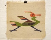 Vintage Fringed Wool Southwestern Road Runner Rug Chimayo