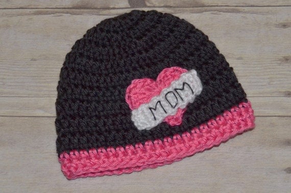 Custom Crochet Valentine I Love Mom Hat for Babies With Pink Pick Your Size