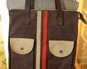 Vintage thick canvas retro style zip up tote bag, purse