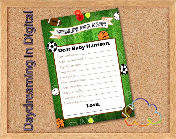 Digital File - 5x7 Sports Baby Shower Wish Card - Custom Personalized