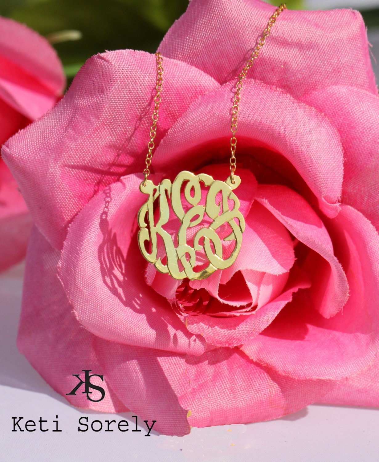 14K Yellow Gold - Designer Initials Monogram Necklace 1.25" (Order Any Initials)