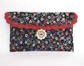 Black Clutch Floral cosmetic bag red crochet lace pouch bridal bag wedding