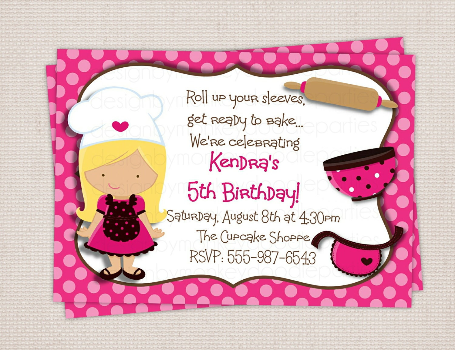 Girl's Custom Chef Themed Cooking Birthday Party Printable Invitation Il_170x135