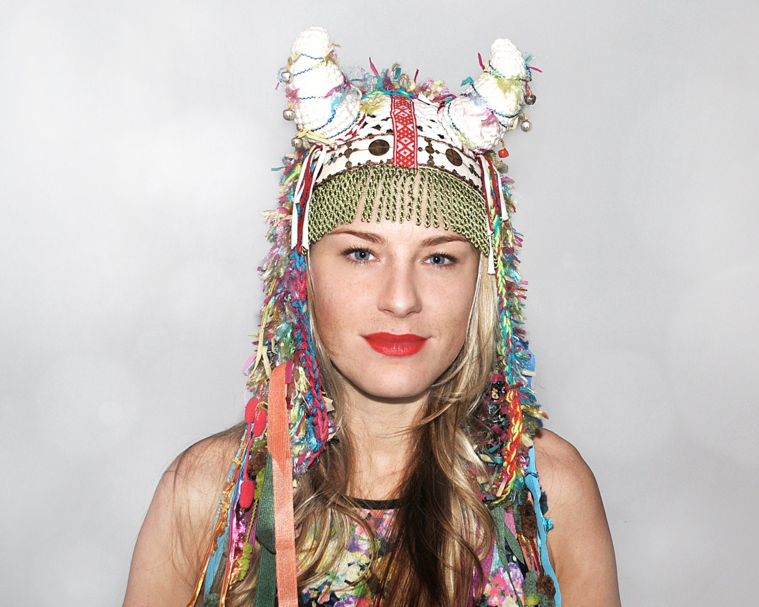 UTHA Shaman original hat - festival headdress -festival hat - crochet hat - festival headdress