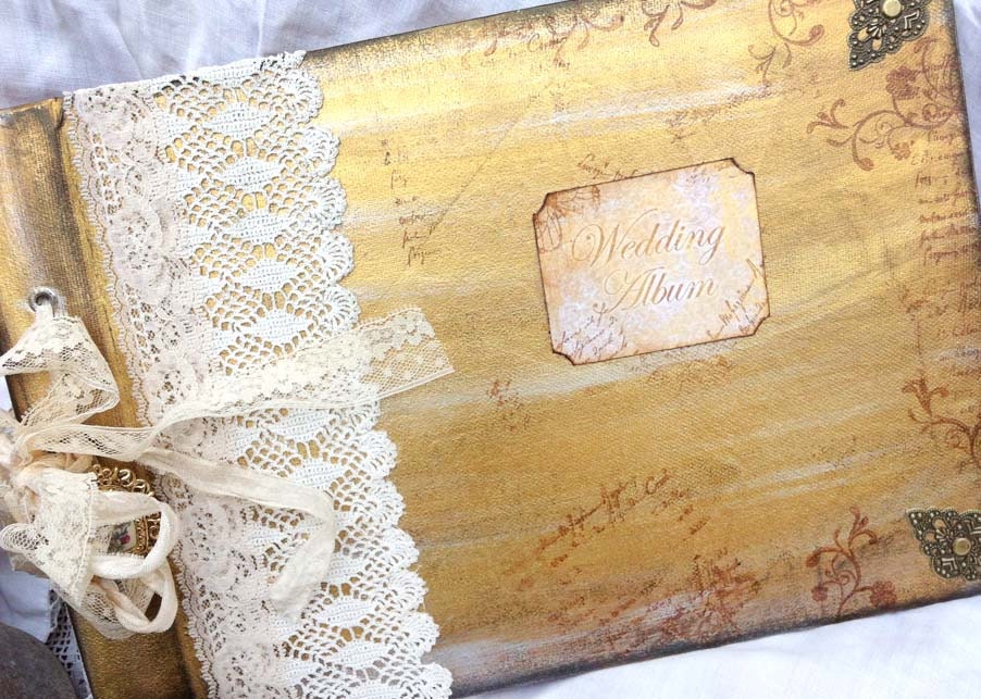 Wedding Photo Album - Gold vintage shabby chic style
