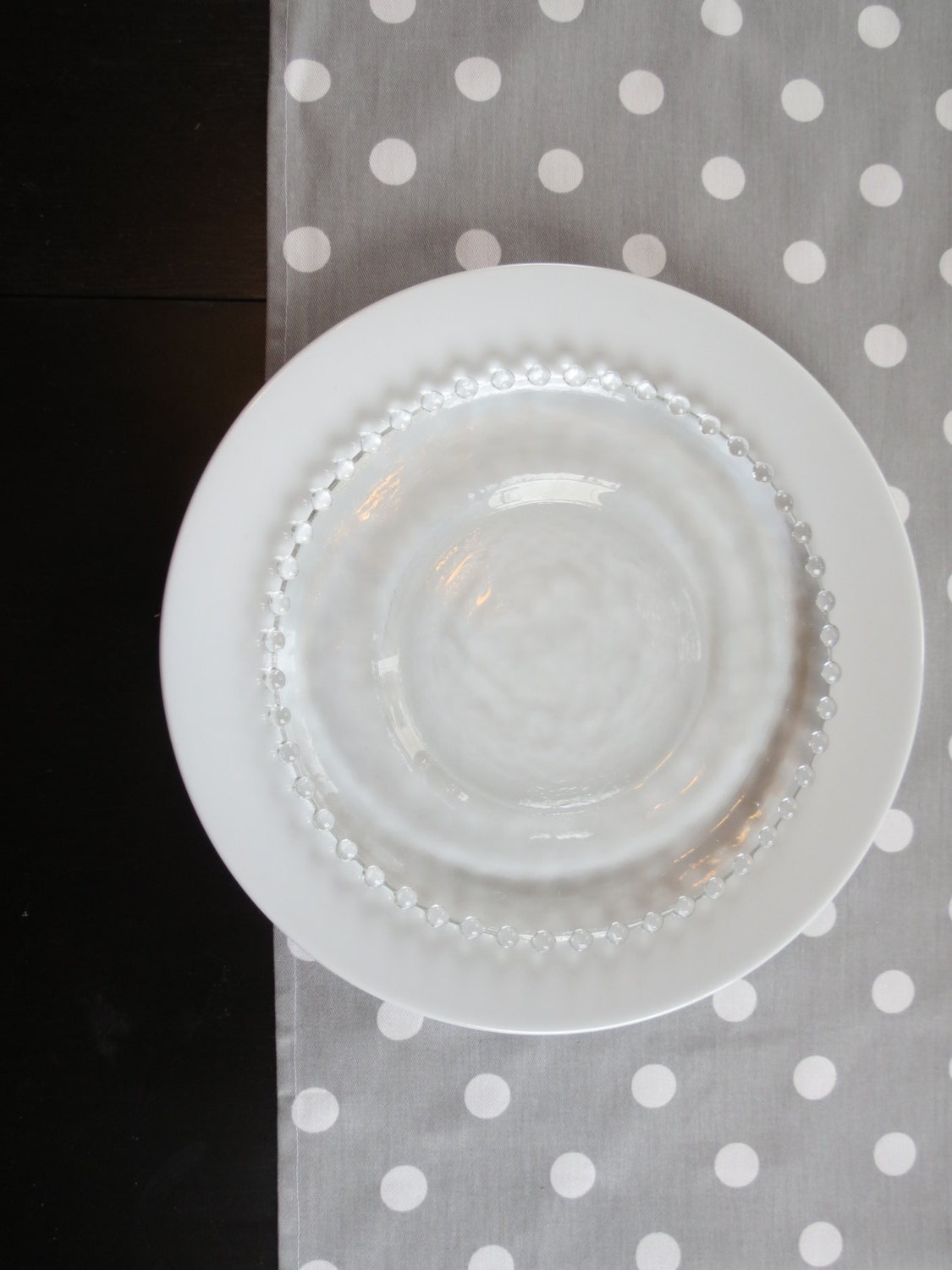 Polka Dot Table Runner in White on Grey