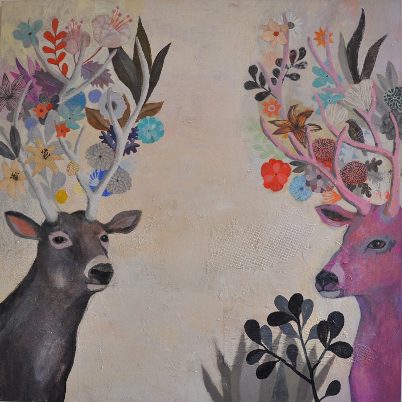 Deer "Stags" Giclée Fine Art Print - Signed, Limited edition. Medium-28x28cm