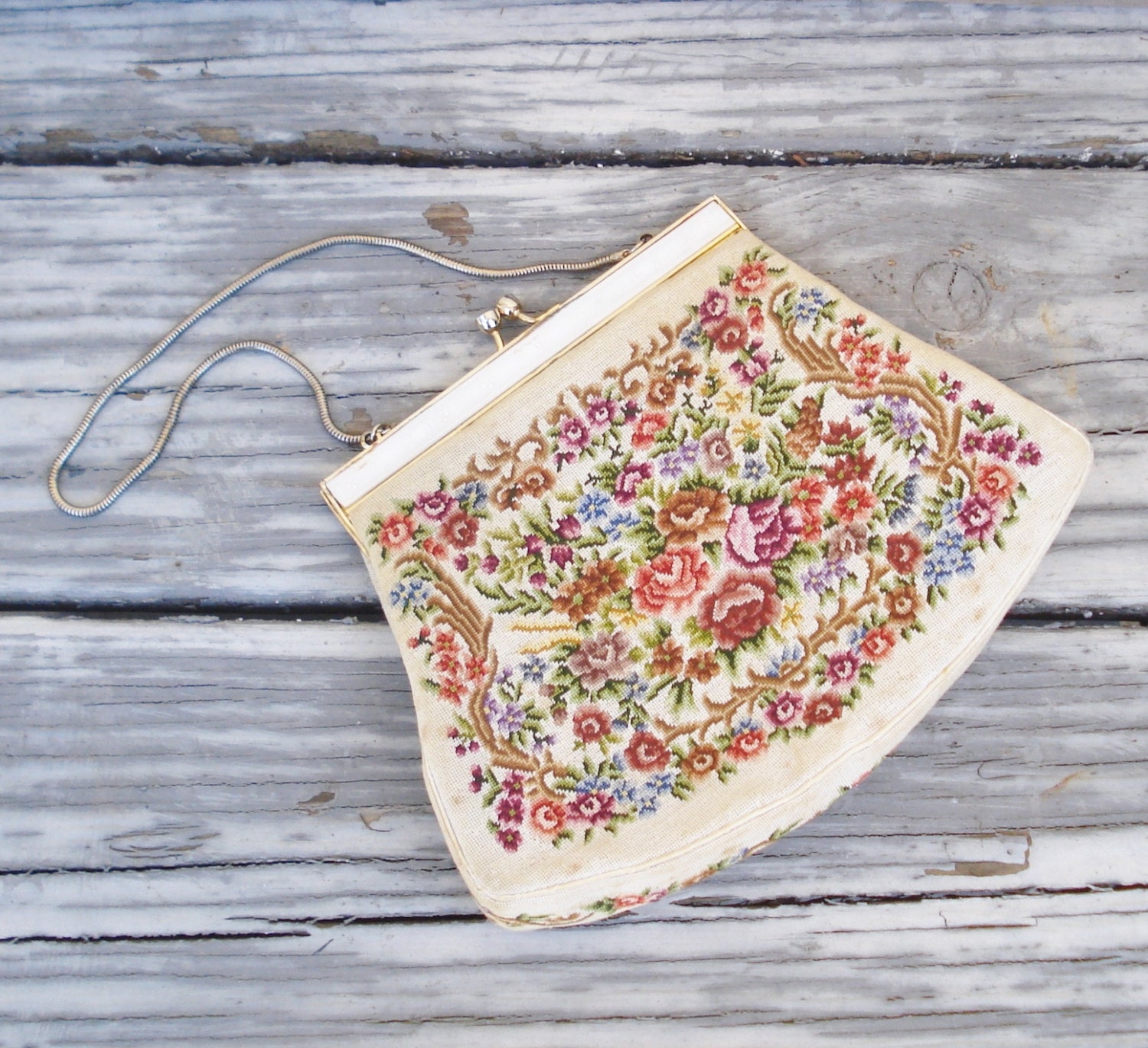 Vintage Petit Point Purse / Formal Purse / Boho Purse / Bridesmaids Gift - AlegriaCollection