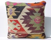 MODERN Bohemian Home Decor,Handwoven Turkish Kilim Pillow Cover 16" X 16",Decorative Kelim Pillow,Vintage Kilim Pillow,Throw Pillow