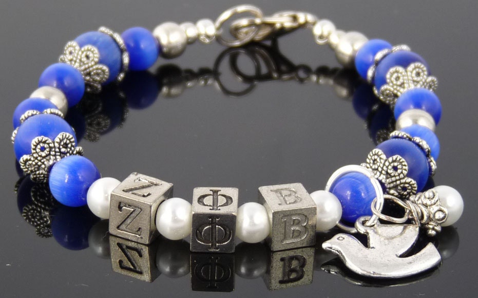 ZETA PHI BETA 3:  8" Beaded Bracelet with Sorority Greek Letters Royal Blue Accessory Gift
