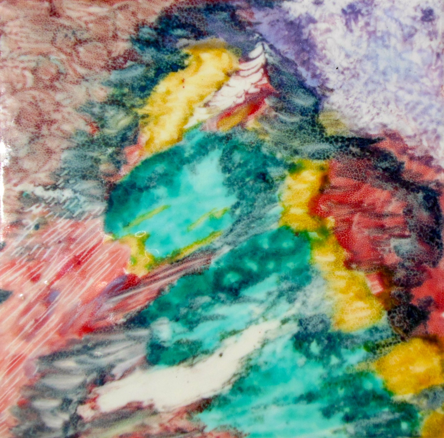 Blue Rush Abstract Hand Painted Porcelain Tile  6"x6" by New York artist Joan Reese