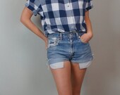 SPRING SALE 80S Buffalo Plaid Button Up// Picnic Plaid Short Sleeve Shirt// Vintage Checked Button Up