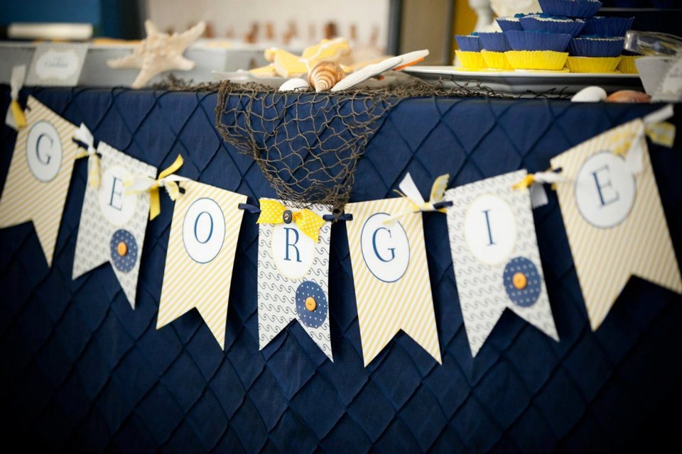 Yellow and Navy Blue Nautical -  Baby Shower Digital File